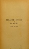 Cover of La philosophie occulte, ou, La magie